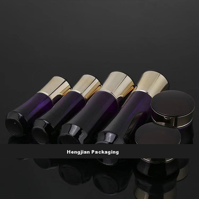 Hengjian 50g 30g graduated purple black glass bottle for cosmetic skin care face eye cream jar with gold cap