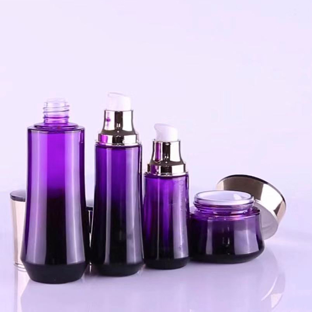 Hengjian 50g 30g graduated purple black glass bottle for cosmetic skin care face eye cream jar with gold cover