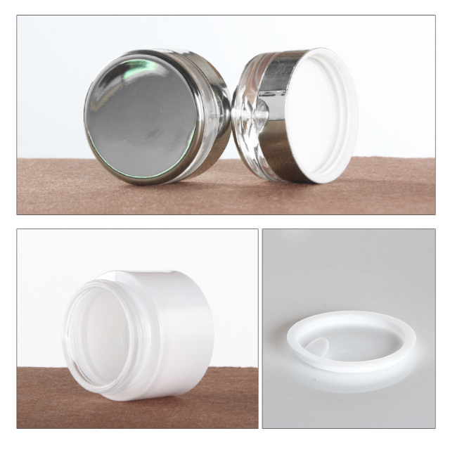 Hengjian 50g 30g white eye cream glass cosmetic skin care cream jar with luxury silver screw cap
