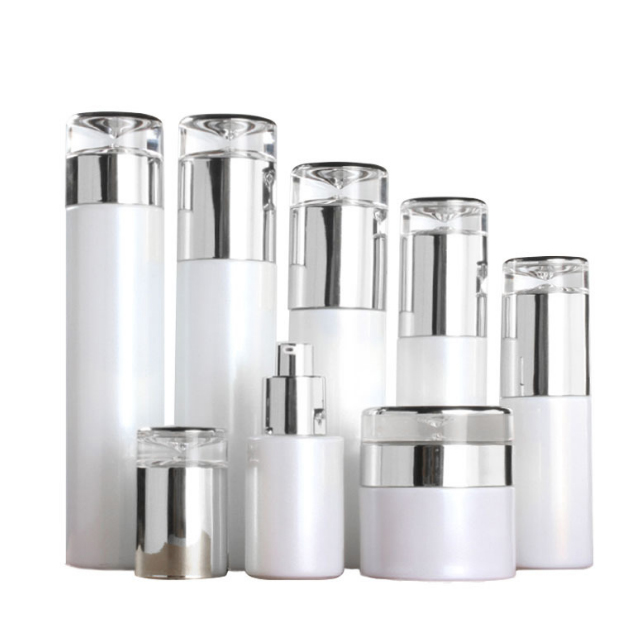 Hengjian 50g 30g white eye cream glass cosmetic skin care cream jar with luxury silver screw cap