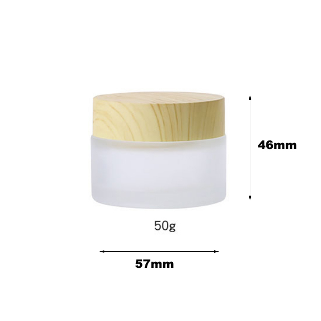 Hengjian 50g Empty Cosmetic Packaging Clear Frost Glass Skin Care Cream Jar With Plastic Wooden Pattern Lid