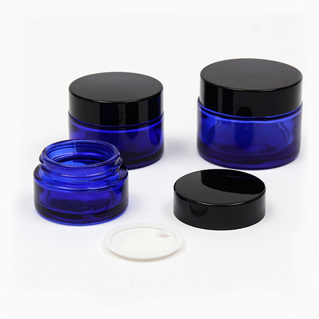 Hengjian 50g blue empty glass cosmetic skin care cream jar cosmetic jar with plastic black cover
