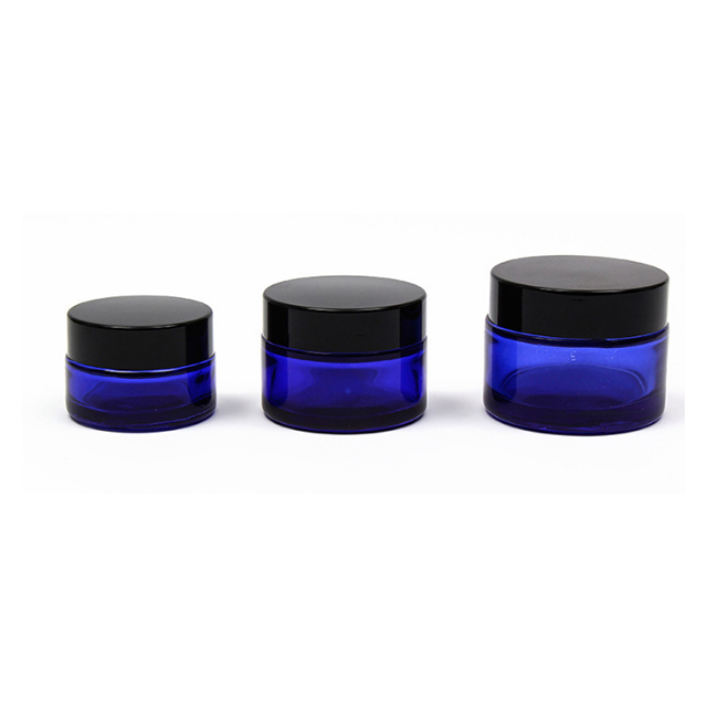 Hengjian 50g blue empty glass cosmetic skin care cream jar cosmetic jar with plastic black cover