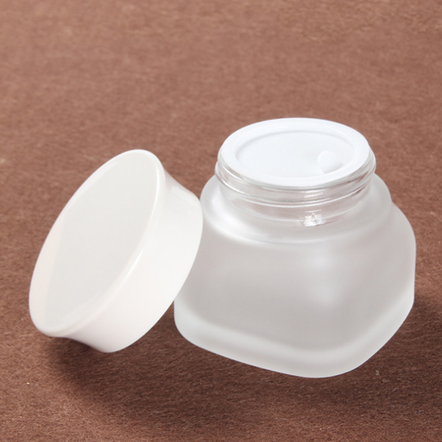 Hengjian 50g frosted matt glass for cosmetic packaging skin care face eye cream jar with white cap