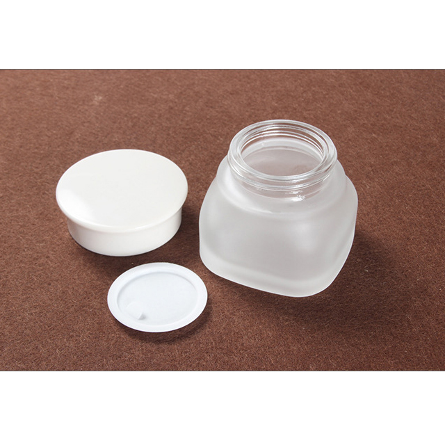 Hengjian 50g frosted matt glass for cosmetic packaging skin care face eye cream jar with white cap