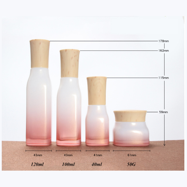 Hengjian 50g graduated color empty glass cosmetic skin care cream jar with plastic cap in wood pattern