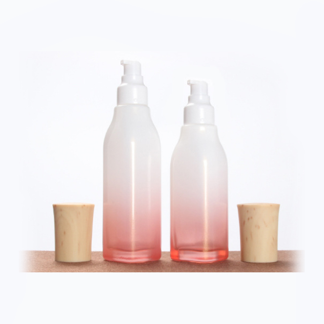 Hengjian 50g graduated color empty glass cosmetic skin care cream jar with plastic cap in wood pattern