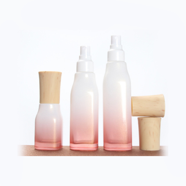 Hengjian 50g graduated color empty glass cosmetic skin care cream jar with plastic cap in wood pattern