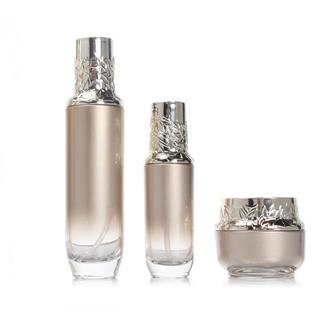 Hengjian 50g graduated gold glass for cosmetic packaging skin care face eye cream jar with gold cap