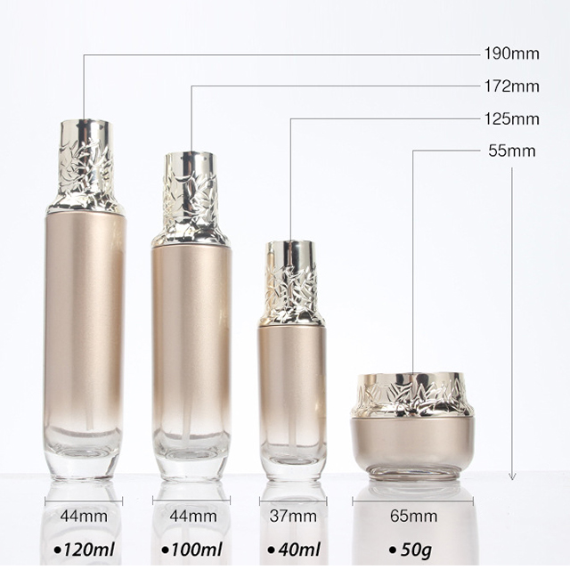 Hengjian 50g graduated gold glass for cosmetic packaging skin care face eye cream jar with gold cap