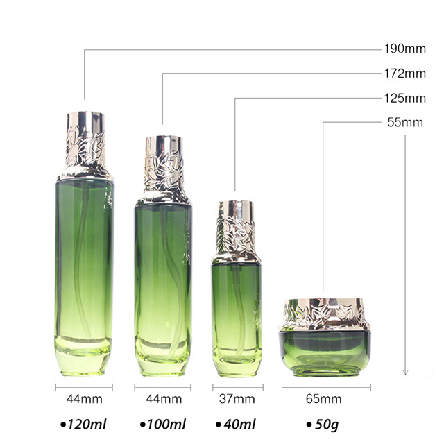 Hengjian 50g graduated green glass for cosmetic packaging skin care face eye cream jar with gold cap