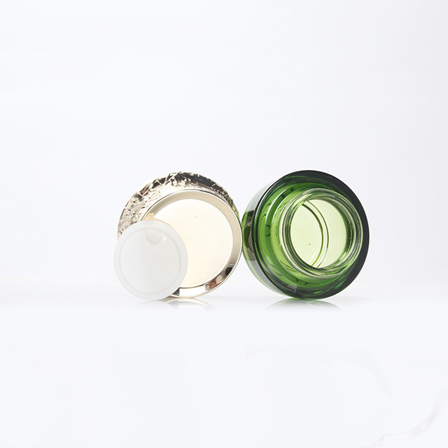 Hengjian 50g graduated green glass for cosmetic packaging skin care face eye cream jar with gold cap