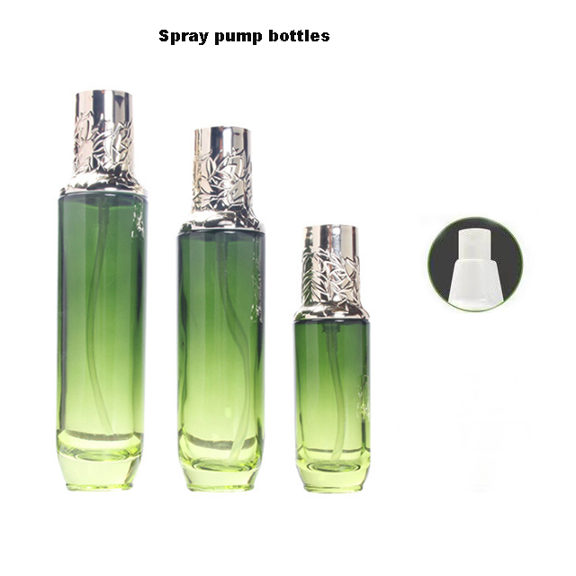 Hengjian 50g graduated green glass for cosmetic packaging skin care face eye cream jar with gold cap