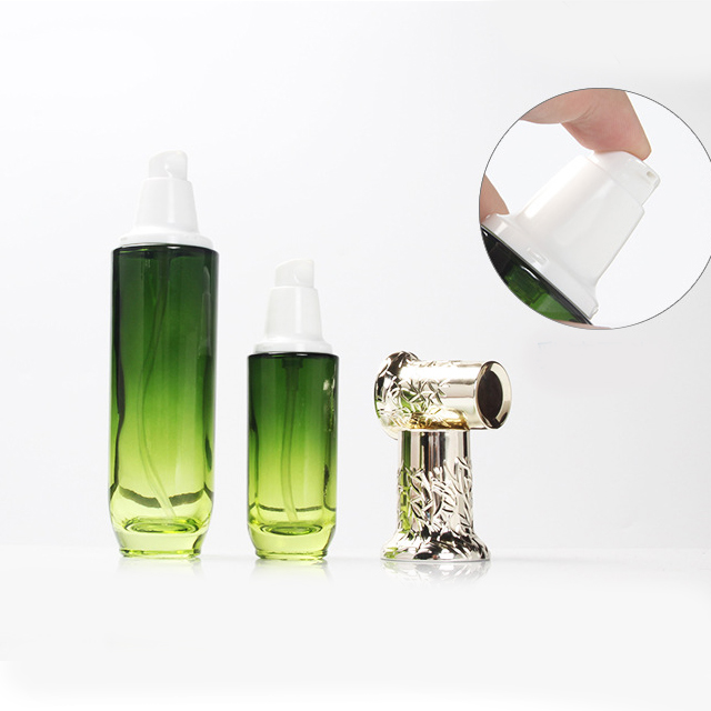 Hengjian 50g graduated green glass for cosmetic packaging skin care face eye cream jar with gold cap