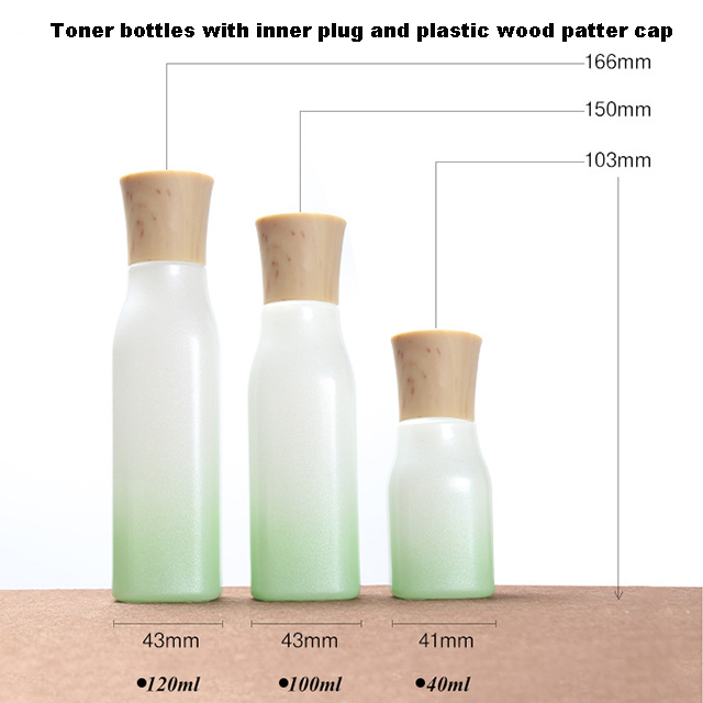 Hengjian 50g graduated green white glass for cosmetic packaging skin care face eye cream jar with plastic wood pattern cap