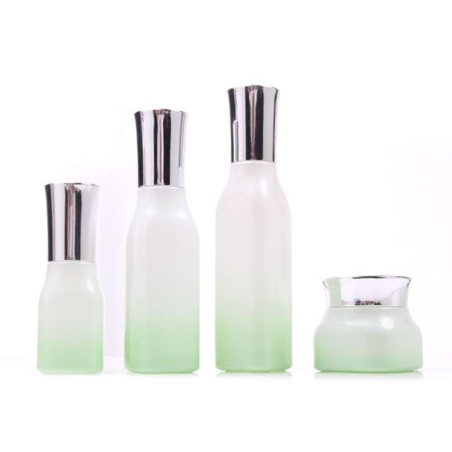Hengjian 50g graduated green white glass for cosmetic packaging skin care face eye cream jar with silver cap