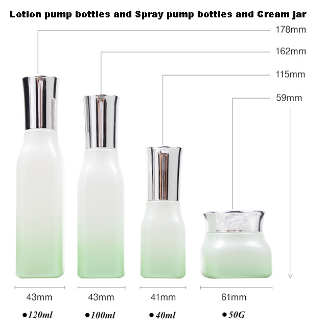 Hengjian 50g graduated green white glass for cosmetic packaging skin care face eye cream jar with silver cap