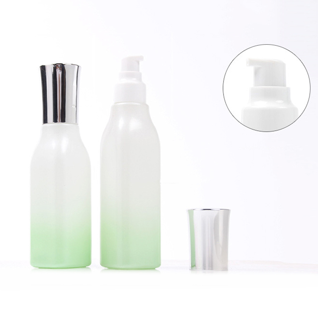 Hengjian 50g graduated green white glass for cosmetic packaging skin care face eye cream jar with silver cap