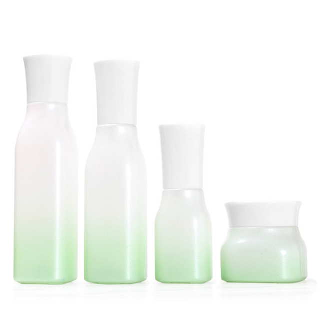 Hengjian 50g graduated green white glass for cosmetic packaging skin care face eye cream jar with white cap