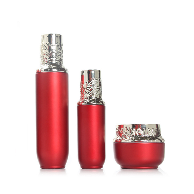 Hengjian 50g red glass for cosmetic packaging skin care face eye cream jar with gold cap