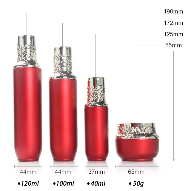 Hengjian 50g red glass for cosmetic packaging skin care face eye cream jar with gold cap