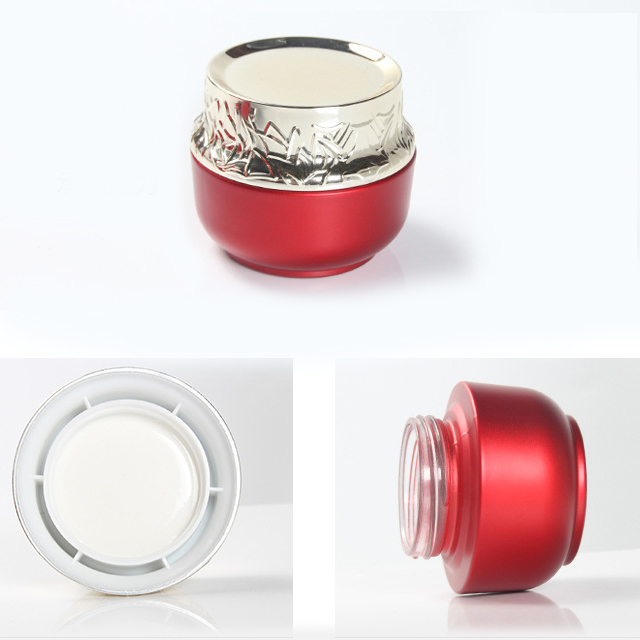 Hengjian 50g red glass for cosmetic packaging skin care face eye cream jar with gold cap
