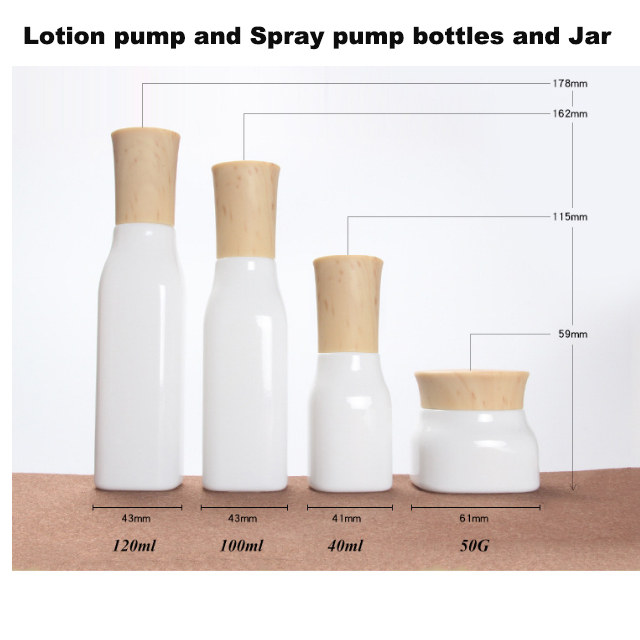 Hengjian 50g white eye cream glass cosmetic skin care cream jar with plastic screw cap with wood pattern