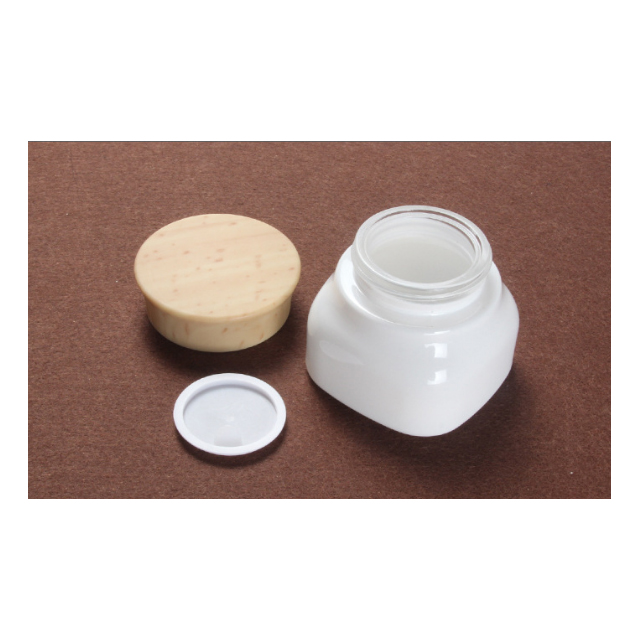 Hengjian 50g white eye cream glass cosmetic skin care cream jar with plastic screw cap with wood pattern