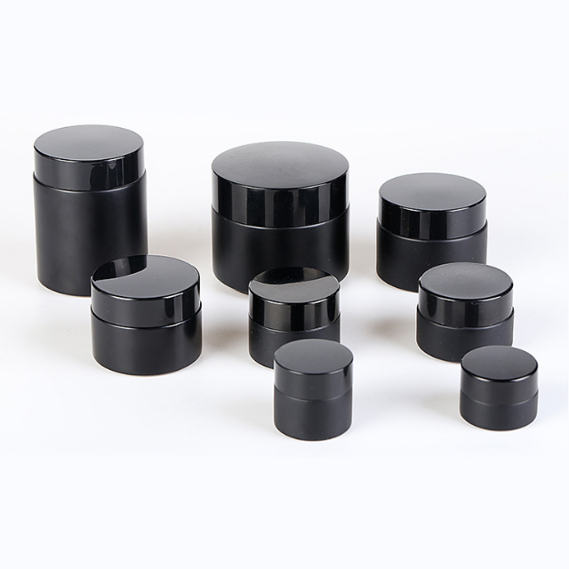 Hengjian 5g 10g 15g 20g 25g 30g 50g 100g frosted black eye cream glass cosmetic skin care cream jar with black screw cap