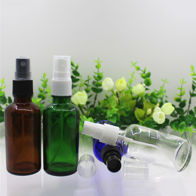 Hengjian 5ml 10ml 15ml 20ml 30ml 50ml 100ml Blue Green Amber Clear Glass Cosmetic Toner And Perfume Bottle With Mist Spray Pump