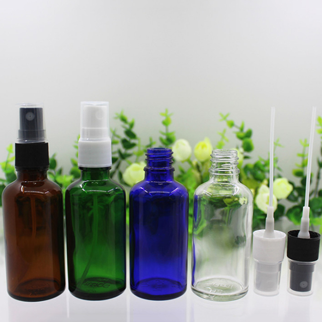 Hengjian 5ml 10ml 15ml 20ml 30ml 50ml 100ml Blue Green Amber Clear Glass Cosmetic Toner And Perfume Bottle With Mist Spray Pump