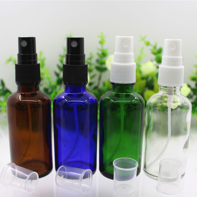 Hengjian 5ml 10ml 15ml 20ml 30ml 50ml 100ml Blue Green Amber Clear Glass Cosmetic Toner And Perfume Bottle With Mist Spray Pump