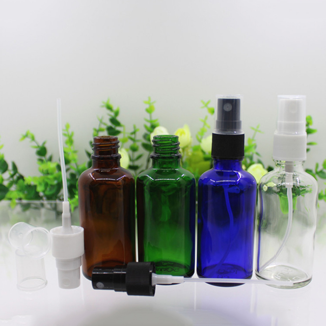 Hengjian 5ml 10ml 15ml 20ml 30ml 50ml 100ml Blue Green Amber Clear Glass Cosmetic Toner And Perfume Bottle With Mist Spray Pump