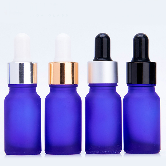 Hengjian 5ml 10ml 15ml 20ml 30ml 50ml 100ml frosted blue glass serum dropper bottle with cap for cosmetic essential oil