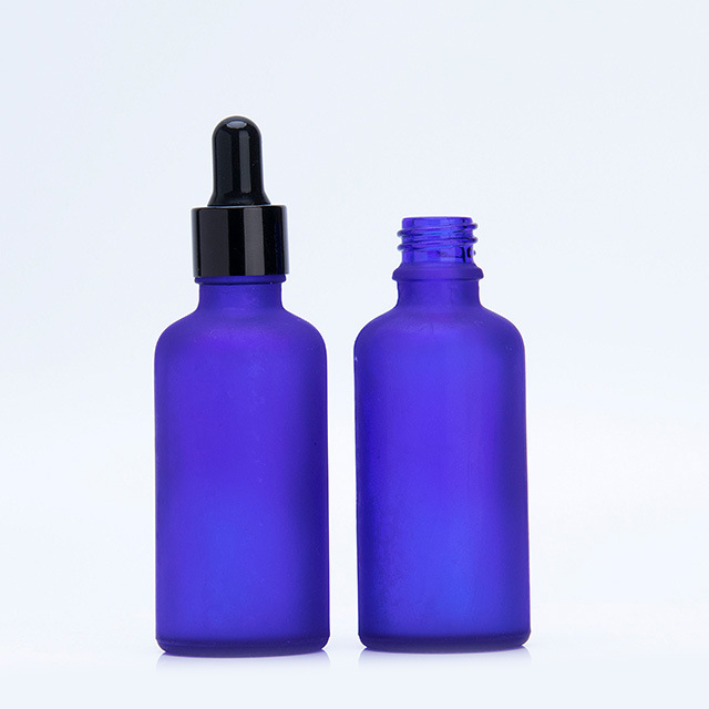 Hengjian 5ml 10ml 15ml 20ml 30ml 50ml 100ml frosted blue glass serum dropper bottle with cap for cosmetic essential oil