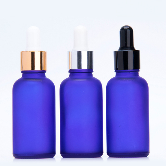Hengjian 5ml 10ml 15ml 20ml 30ml 50ml 100ml frosted blue glass serum dropper bottle with cap for cosmetic essential oil
