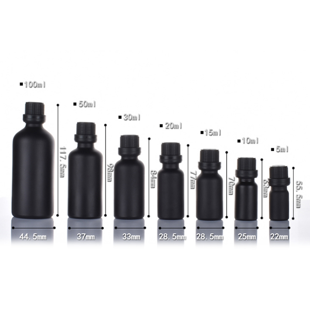 Hengjian 5ml 10ml 15ml 20ml 30ml 50ml 100ml glass matt black essential oil bottle with euro childproof cap