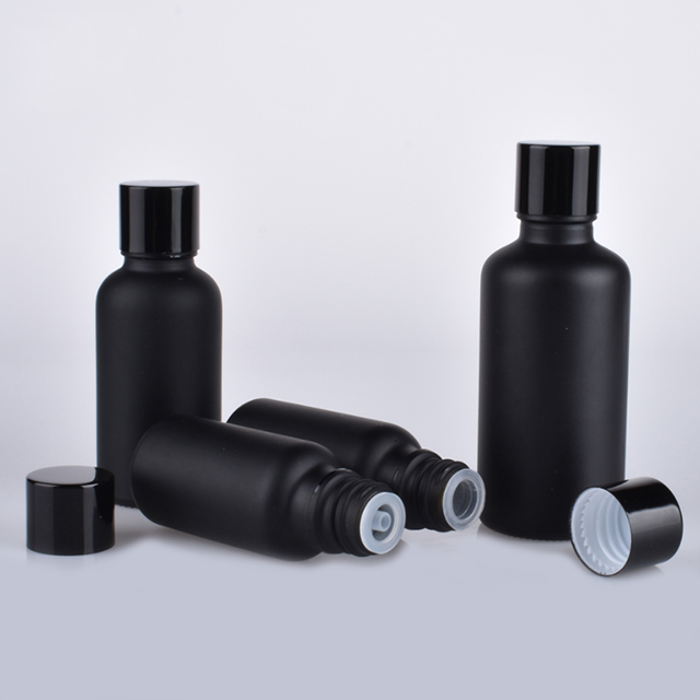 Hengjian 5ml 10ml 15ml 20ml 30ml 50ml 100ml glass matt black essential oil bottle with euro childproof cap