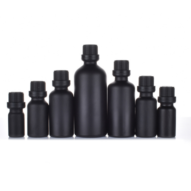 Hengjian 5ml 10ml 15ml 20ml 30ml 50ml 100ml glass matt black essential oil bottle with euro childproof cap