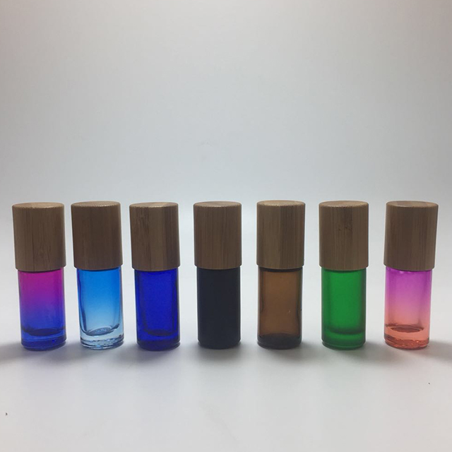 Hengjian 5ml Natural Gemstone Roll On Ball Colorful Glass Perfume Essential Oil Roller Bottle With Bamboo Cap