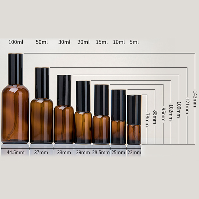 Hengjian amber essential oil lotion mist spray pump bottle 5ml 10ml 15ml 20ml 30ml 50ml 100ml with aluminum cap