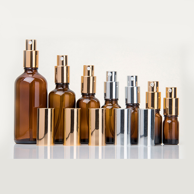 Hengjian amber essential oil lotion mist spray pump bottle 5ml 10ml 15ml 20ml 30ml 50ml 100ml with aluminum cap