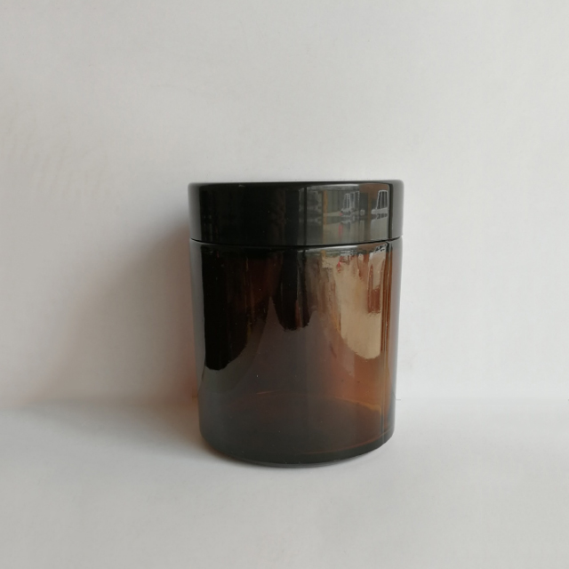 Hengjian big size 270g amber glass jar with black cover for skin care packaging