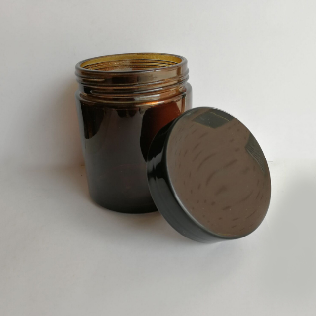 Hengjian big size 270g amber glass jar with black cover for skin care packaging