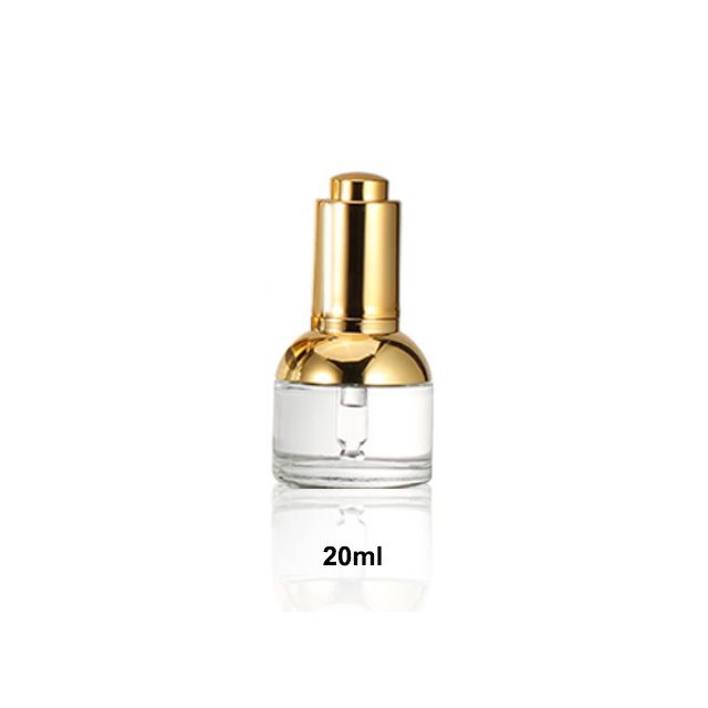 Hengjian have stock 20ml 30ml 50ml clear makeup skincare serum push button pump dropper glass bottle with gold push dropper