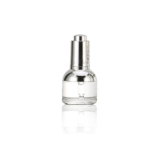 Hengjian have stock 20ml 30ml 50ml clear makeup skincare serum push button pump dropper glass bottle with gold push dropper