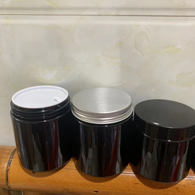 Hengjian low MOQ 200g black empty plastic pet 200ml cosmetic skincare storage cream jar black plastic jar ready to ship
