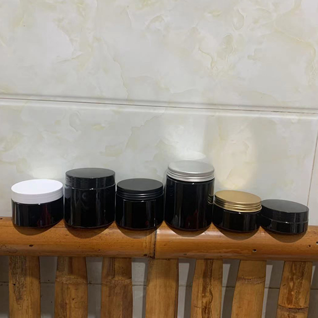 Hengjian low MOQ 200g black empty plastic pet 200ml cosmetic skincare storage cream jar black plastic jar ready to ship