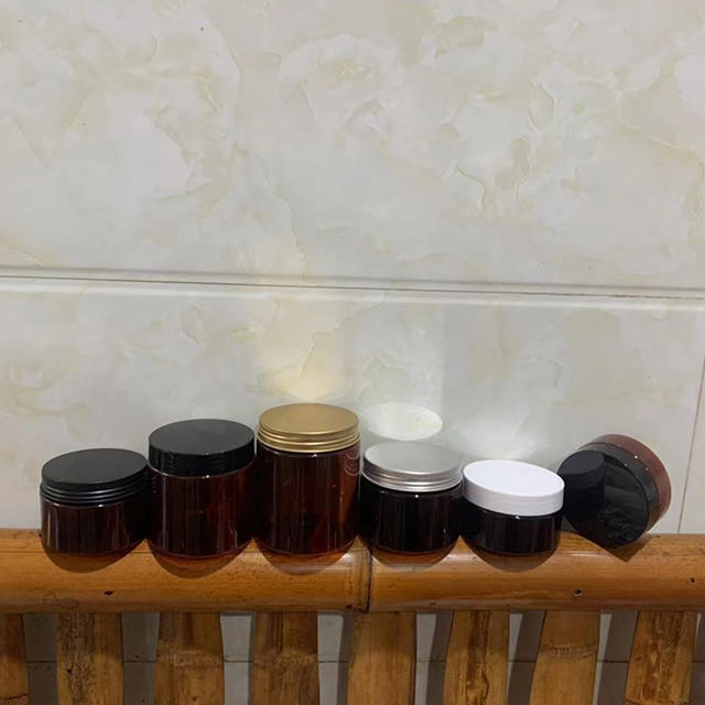 Hengjian low MOQ 200g black empty plastic pet 200ml cosmetic skincare storage cream jar black plastic jar ready to ship