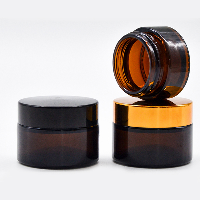Hengjian low MOQ 5g amber glass cosmetic jar with silver lid for skin care cream glass jar